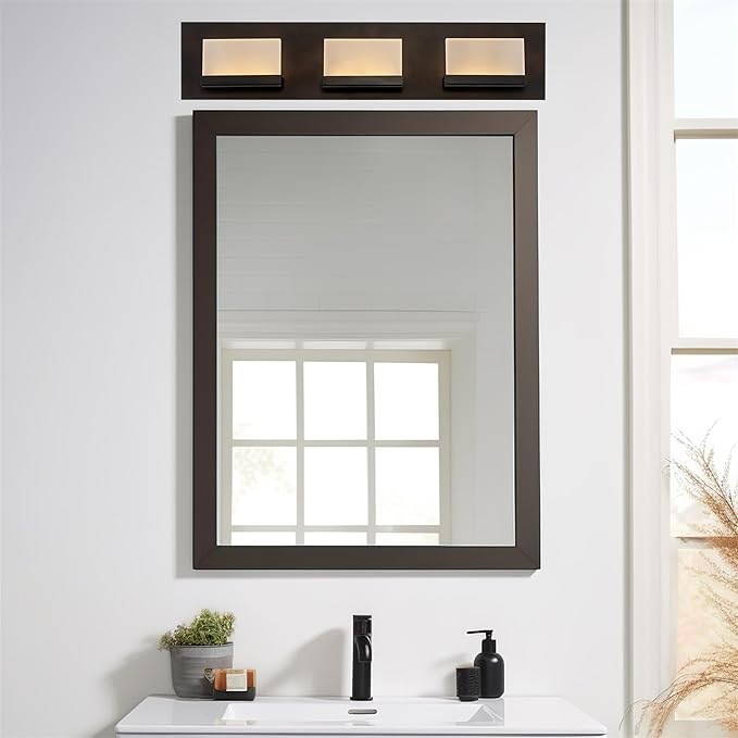 Kira Home Everett 24" Modern 3-Light 30W Integrated LED (180W eq.) Bathroom/Vanity Light, Rectangular Acrylic Lenses, Energy Efficient, Eco-Friendly, 3000k Warm White Light, Oil Rubbed Bronze Finish