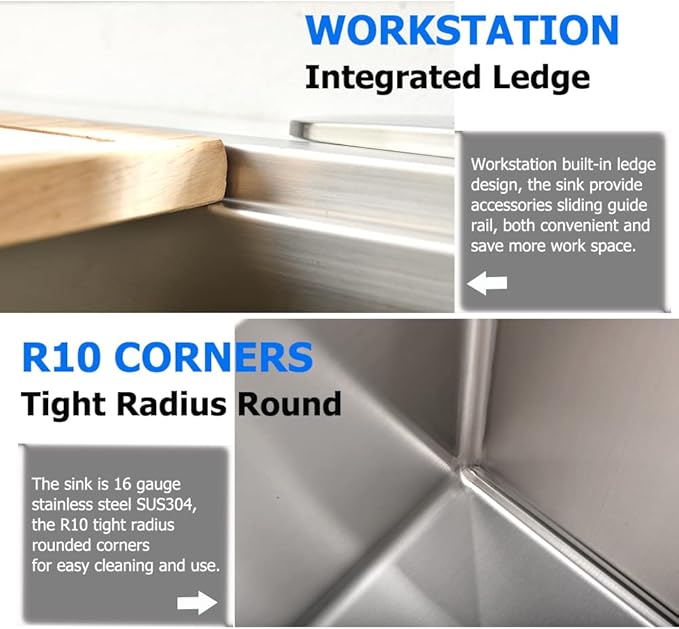 30 Inch Undermount Kitchen Sink Stainless Steel, 30 x 19 Inch Single Bowl Undermount Workstation Sink 10 Inch Deep Commercial 16 Gauge Stainless Steel