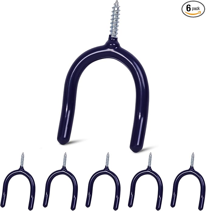 6 Pack Garage Storage System Steel U Hooks with Anti-Slip Coating Home Improvement and Organization Screw in Hooks Easy Wall Mounting Heavy Duty Bike and Ladder (Blue, 6 Pack)