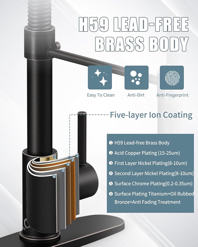 Oil Rubbed Bronze Single Handle Kitchen Faucet Set with Pull Down Sprayer and Soap Dispenser, 17-inch Tall