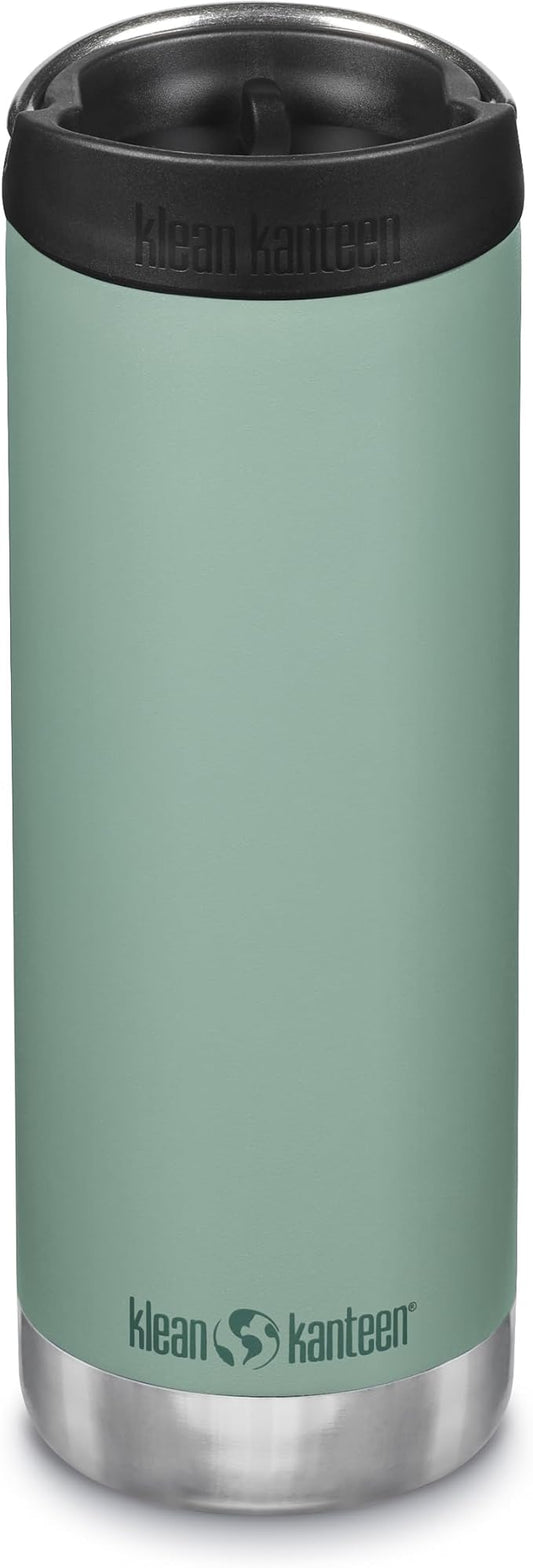 KLEAN KANTEEN TKWide Insulated Coffee Tumbler with Café Cap - Stainless Steel Coffee Tumbler - 16 Oz, Beryl Green
