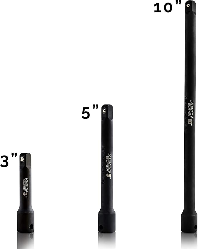 NEIKO 00234A 3/8-Inch-Drive Impact Extension-Bar Set, Made with CrV Steel, 3-Inch, 5-Inch, and 10-Inch Sizes, 3-Piece Set
