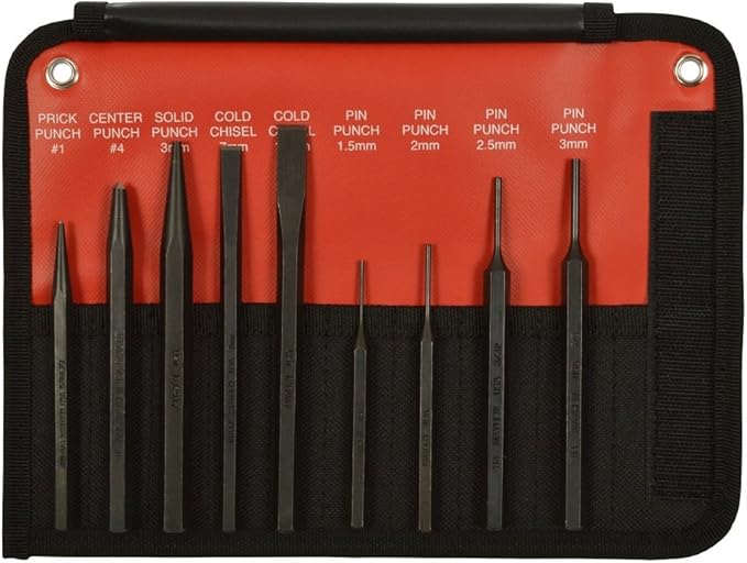 Mayhew Tools 66257 Punch and Chisel Set, Black Oxide Finish, 9-Piece Metric
