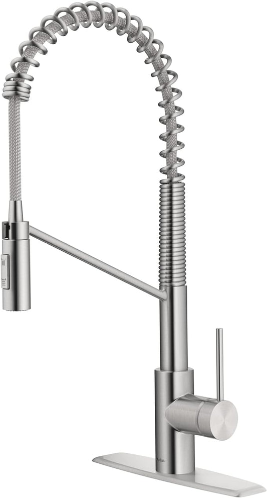 KRAUS Oletto Commercial Style Single Handle Pull Down Kitchen Faucet with QuickDock Top Mount Installation Assembly in Spot Free Stainless Steel, KPF-2631SFS