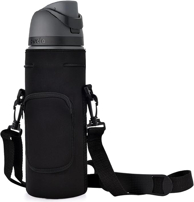 AF-WAN Neoprene Carrier Water Bottle Insulation Sleeve,Waterproof, Anti-Slip, Anti-Scratch Pouch with Shoulder Strap, fit for Owala Insulated Stainless Steel Water Bottle (Black, For 32 oz)