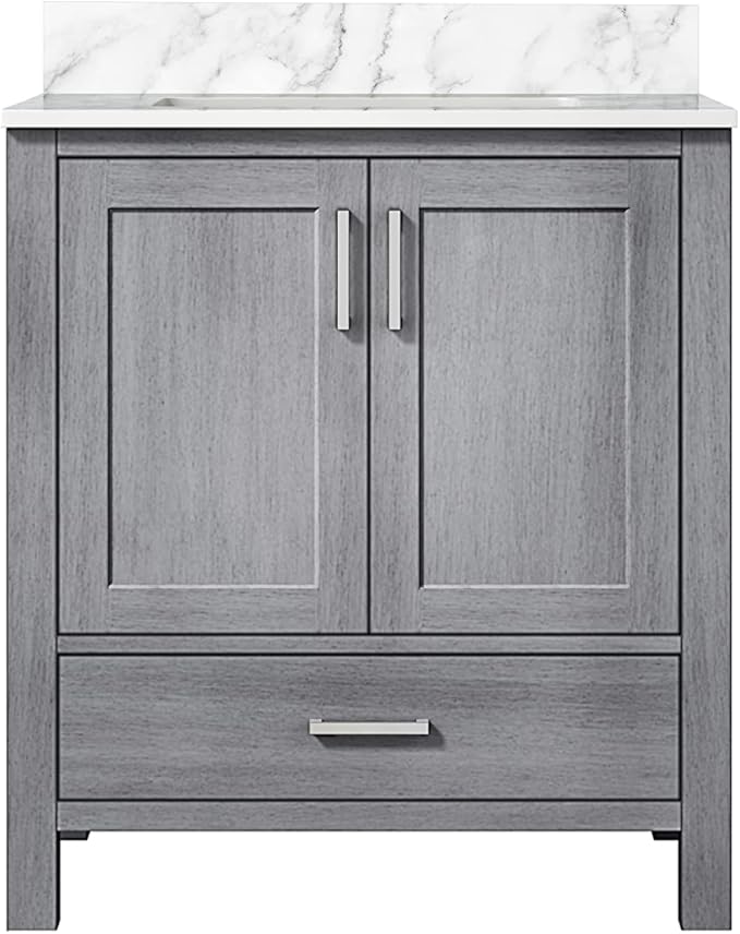 Big Sur 30 in. W x 22 in. D Distressed Grey Bath Vanity and Carrara Marble Top