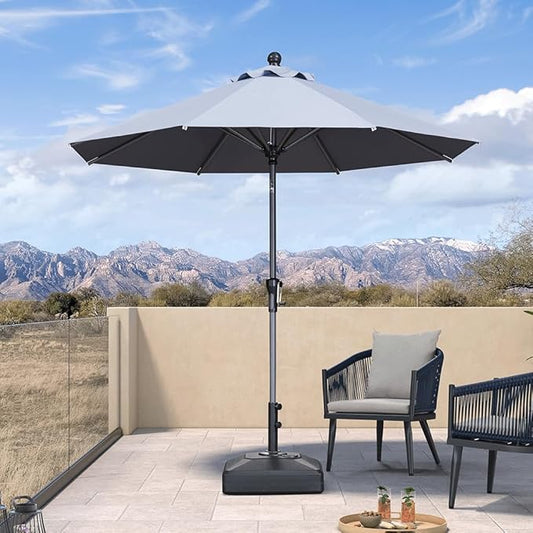 PURPLE LEAF 8' Round Patio Umbrella Outdoor Table Umbrella Aluminum Frame Market Umbrella Sun Umbrella with 8 Sturdy Ribs & Tilt for Garden Deck Lawn & Pool Light Gray
