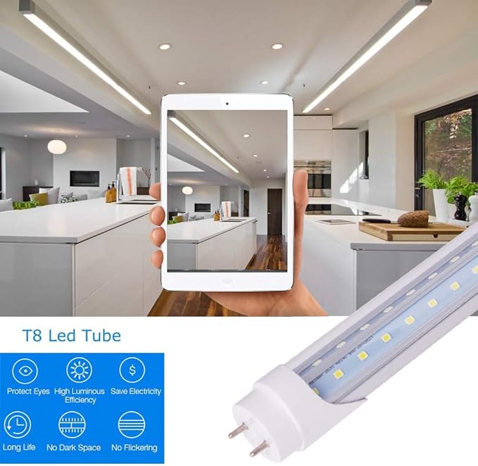 12 Pack T8 5FT 48W LED V Shaped Tube Light Bulbs 6000K Bright White G13 Two Pin Base,100W Fluorescent Replacement5 Foot T10 T12 Indoor Light Fixture for Shop,Garage,Warehouse