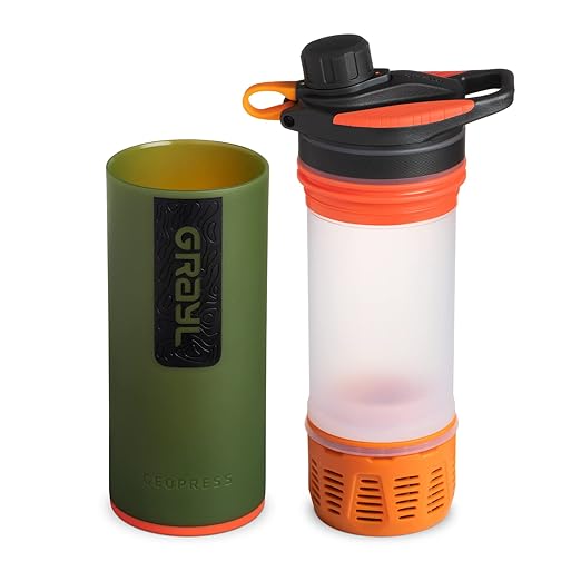 GRAYL GeoPress 24 oz Water Purifier Bottle - Filter for Hiking, Camping, Survival, Travel (Oasis Green)