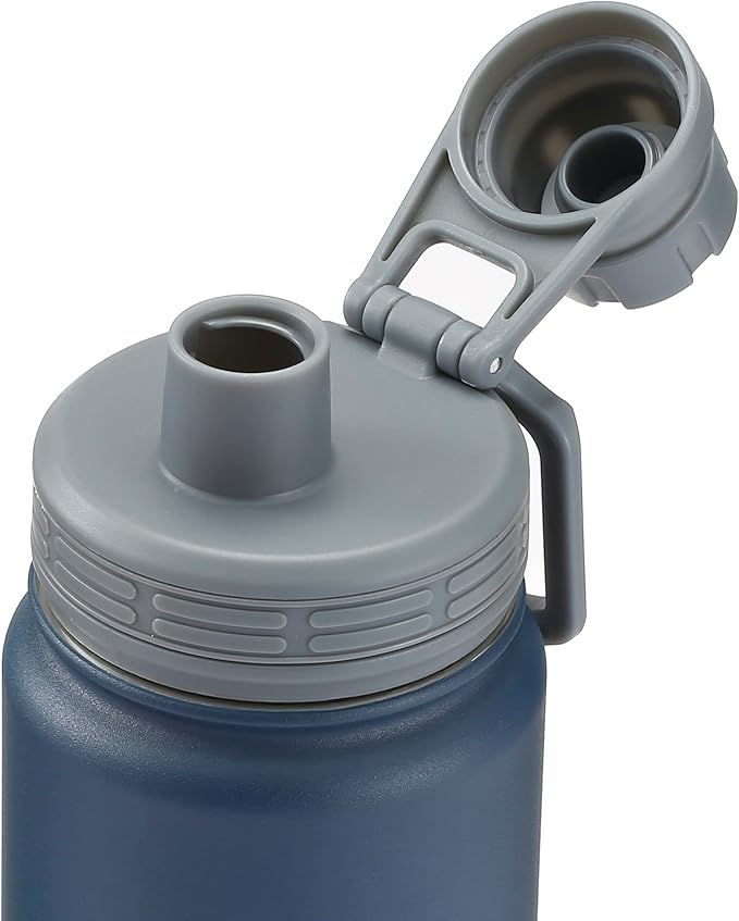 STOVER 25oz Insulated Water Bottle, Wide Mouth Double-Walled Stainless Steel- Vacuum Sealed, Leakproof, Durable, Slim Design Fits in Cup Holder- Flip Top Lid/Spout for Travel- Women/Men (Navy Blue)