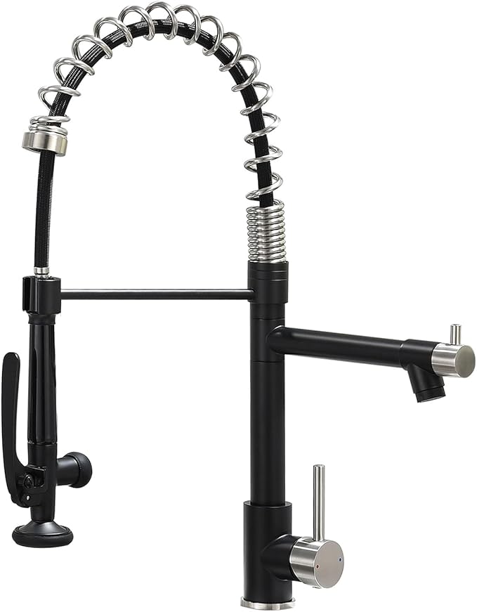 Pull Down Kitchen Faucet with Sprayer,Fapully Commercial Matte Black&Brushed Nickel Kitchen Sink Faucets