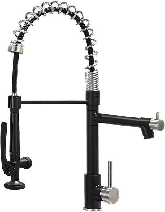 Pull Down Kitchen Faucet with Sprayer,Fapully Commercial Matte Black&Brushed Nickel Kitchen Sink Faucets
