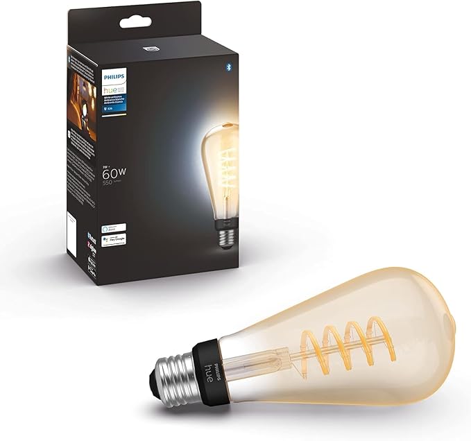 Philips Hue Smart 60W ST23 Filament LED Bulb - White Ambiance Warm-to-Cool White Light - 1 Pack - 550LM - E26 - Indoor - Control with Hue App - Works with Alexa, Google Assistant and Apple Homekit