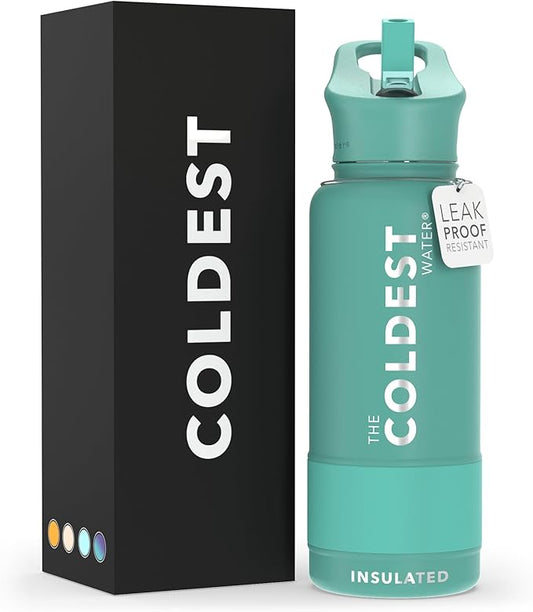 Coldest Sports Water Bottle with Straw Lid Vacuum Insulated Stainless Steel Metal Thermos Bottles Reusable Leak Proof Flask for Sports Gym (32 oz, Terraform Green)