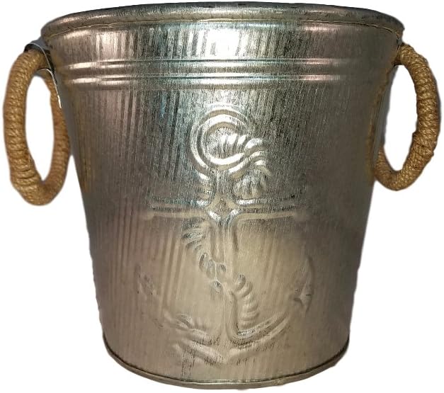Galvanized Metal Ice Bucket for Drinks or Planter Pail with Rope Handles