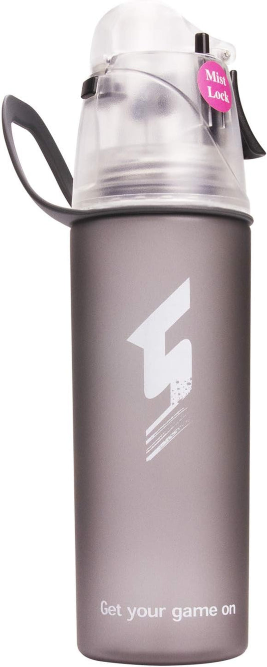 Misting Water Bottle, Spray Mist Sports Bottle for Outdoor Sport Hydration and Cooling Down, BPA-Free Misting Water Bottle with Unique Mist Lock Design (Black-20oz)