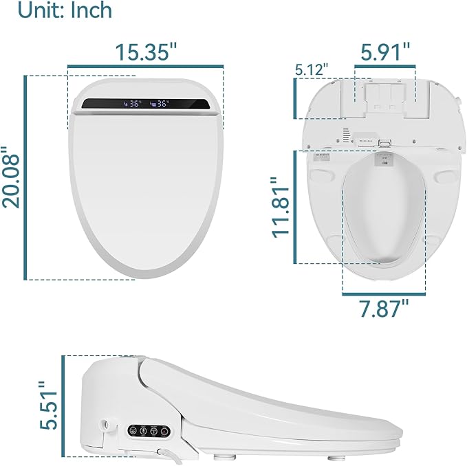 YOURLITE Bidet Toilet Seat, Elongated Toilet Seat Warm Water, Heated Seat Bidet with Remote Control,Self-cleaning Nozzle Temperature Adjustable LED Light, Need Electricity, White