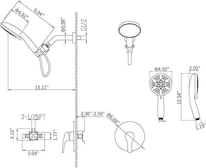Single-Handle Shower Faucet Set Matte Black Shower Head and Handle Set Shower Valve Kit with 7 Modes ABS Handheld Spray Matte Black Shower Fixtures Shower Valve and Trim Kit