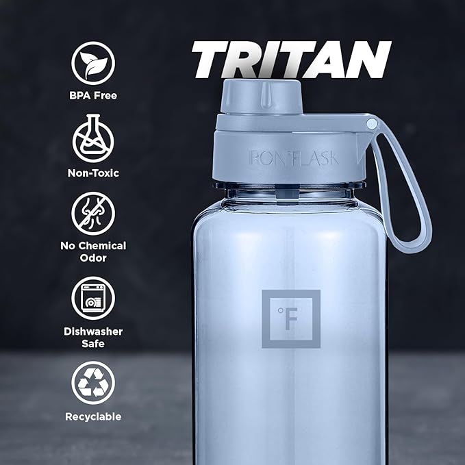 IRON °FLASK Clear Tritan Trekker Water Bottle with Chug Lid & Rubber Boot - Leak Proof & Lightweight for Gym, Hiking, Sports - Dishwasher Safe, BPA Free Plastic - Stormy Blue, 32 Oz