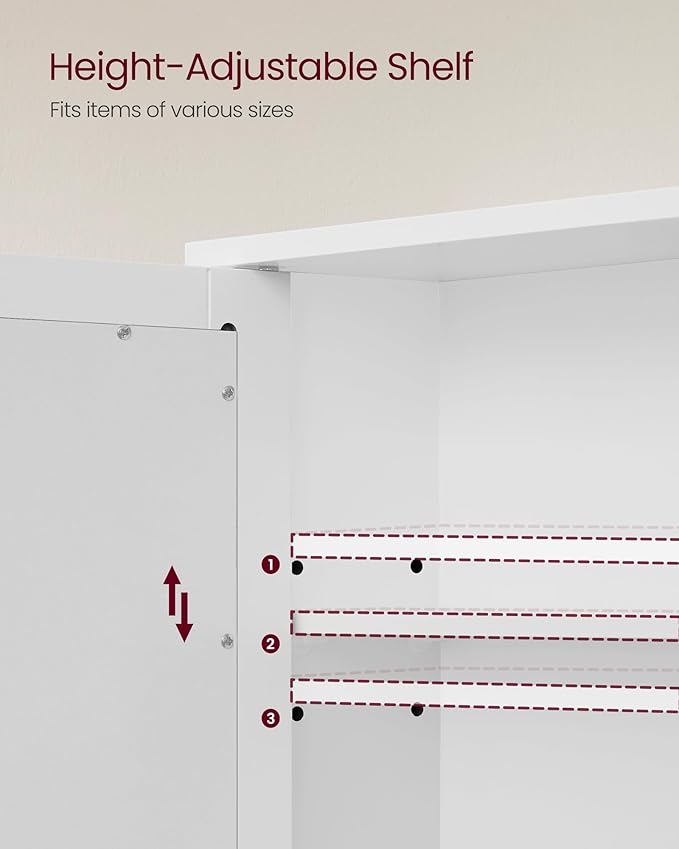 VASAGLE Bathroom Cabinet with Mirror, Wall Cabinet with 2 Mirrored Doors, Adjustable Shelf, Open Compartment, Wall-Mounted, 5.1 x 22.2 x 23 Inches, White ULHC002