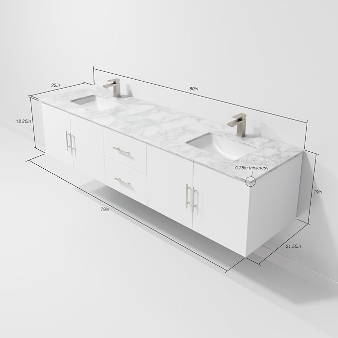 Sonoma 80 in. W X 22 in. D Glossy White Double Bath Vanity Cabinet Without Countertop