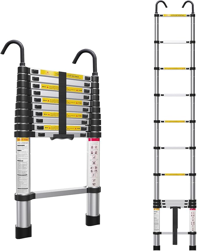 10.5ft Telescoping Ladder, Multi-Purpose Collapsible Ladder with Hook, Aluminum Extension Ladders for Home, Folding Telescoping Ladder for RV, Attic, Daily Use at Home, 330 lbs…