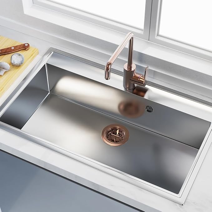 KONE Copper Sink Drain 3.5 Inch Kitchen Sink Drain Assembly Stainless Steel Sink Strainer Sink Stopper Antique Copper Basket Strainer for 3-1/2 Inch Commercial Kitchen Sink