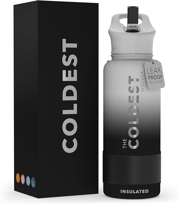Coldest Sports Water Bottle with Straw Lid Vacuum Insulated Stainless Steel Metal Thermos Bottles Reusable Leak Proof Flask for Sports Gym (32 oz, Hyperspace White)