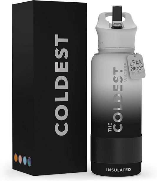 Coldest Sports Water Bottle with Straw Lid Vacuum Insulated Stainless Steel Metal Thermos Bottles Reusable Leak Proof Flask for Sports Gym (32 oz, Hyperspace White)