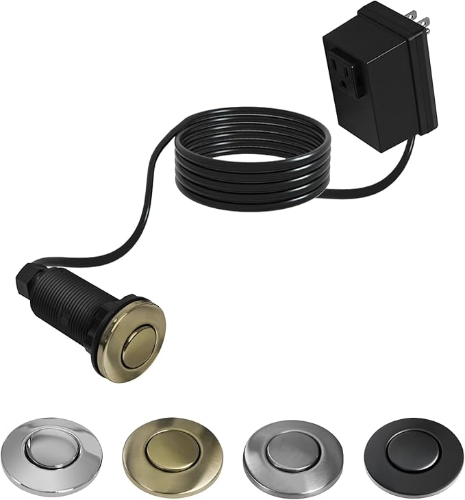Garbage Disposal Air Switch Kit, Sink Button Food Waste Disposals Part On/Off Air Button Stainless Steel Polished (Golden Brass Brushed, LONG/3.6")