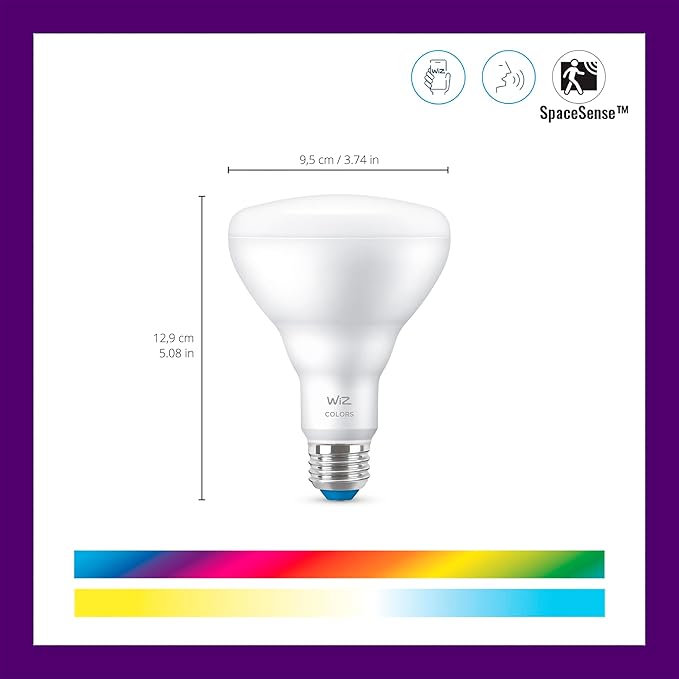 WiZ Connected 65W BR30 Color LED Smart Bulb - Pack of 6 - E26 - Indoor - Connects to Your Existing Wi-Fi - Control w/Voice or App + Activate w/Motion - Matter Compatible