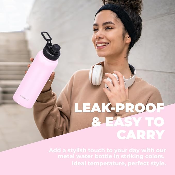 HYDRATE Insulated Stainless Steel Water Bottle - Large Reusable Flask with Leak-Proof Design and Convenient Handle - Double Vacuum Insulation for School, Work, or Adventure