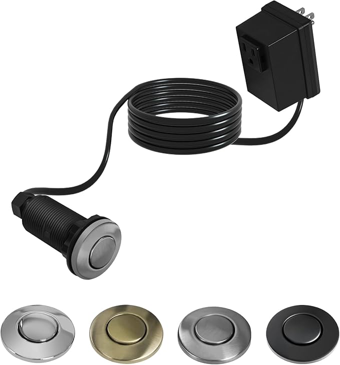 Garbage Disposal Air Switch Kit, Sink Button Food Waste Disposals Part On/Off Air Button Stainless Steel Polished (Brushed Stainless Steel, LONG/3.6")