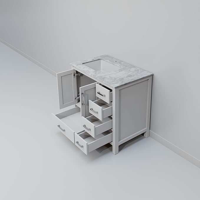 Big Sur 36 in. W x 22 in. D Left Offset White Bath Vanity and Carrara Marble Top