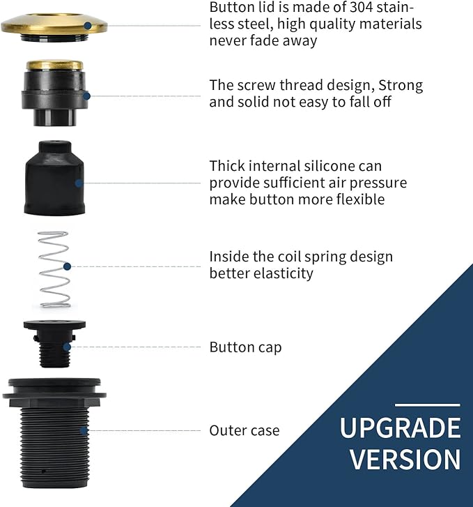 Garbage Disposal Air Switch Kit Sink Top Waste Disposal Single Short Stainless Steel Brushed Gold On/Off Air Button Food and Waste Disposals Part by Etoolcity