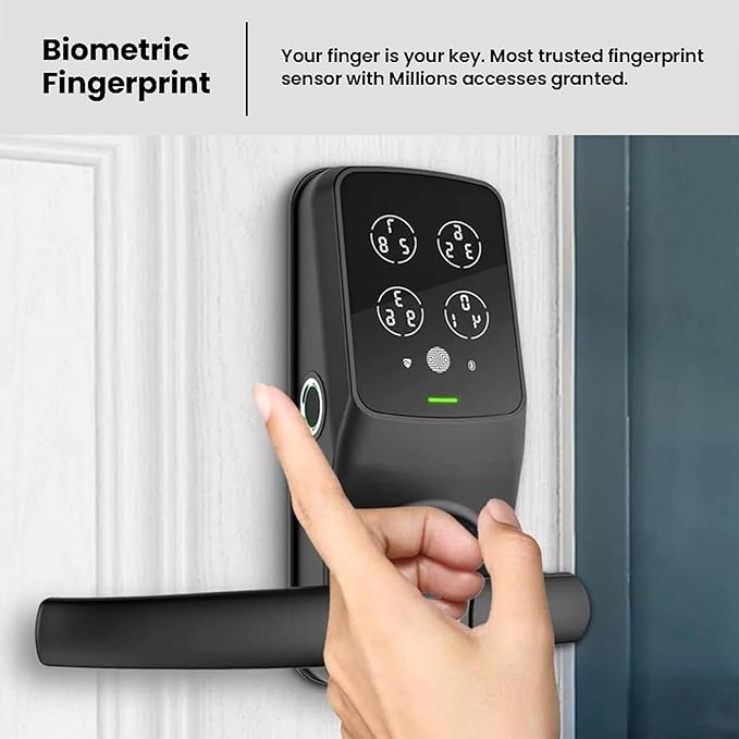 Lockly Secure Plus, Bluetooth Smart Door Lock, Keyless Entry Door Lock with Handle, PIN Genie® Keypad, 3D Biometric Fingerprint Sensor, Auto Lock