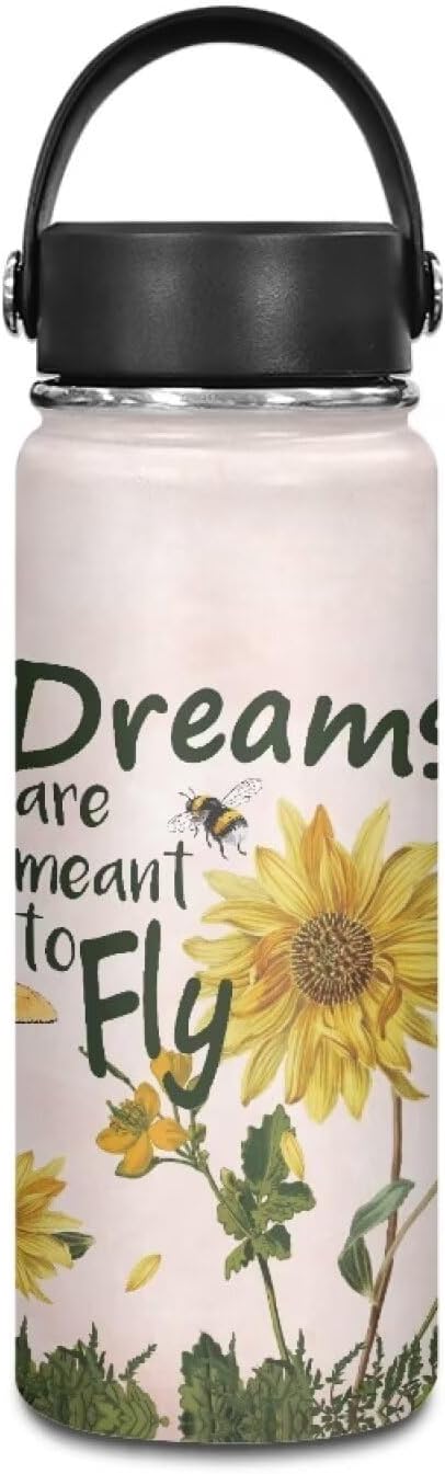 Sunflower Water Bottle 20 Oz Insulated Water Bottles with Handle Flask Wide Mouth Bottle Vacuum Stainless Steel Metal Water Bottle for Sports, Gym, Office