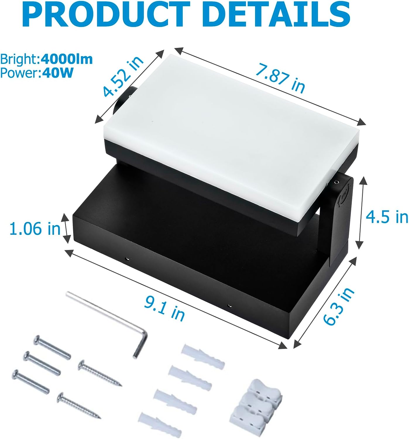 Motion Sensor Outdoor Wall Pack Lights,40W Acrylic LED Porch Lights 360 °Rotation,Waterproof 5000K/4000K/6000K Exterior Flood Wall Sconce Light for Garage