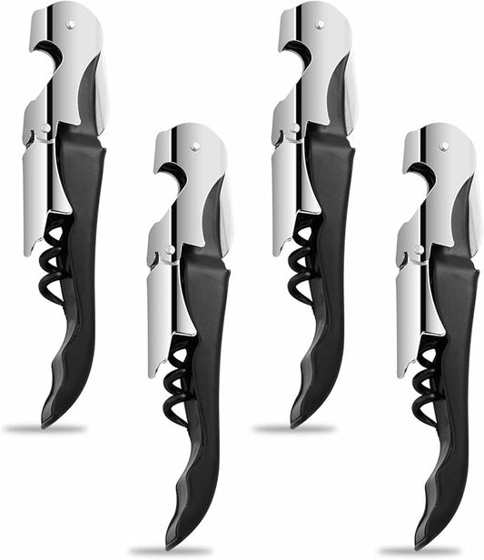 4PCS Wine Key Corkscrew - Stainless Steel Wine Opener with Foil Cutter, Double Hinged Cork Screw Wine Bottle opener, Professional Bar Accessories Wine Key for Servers, Bartenders