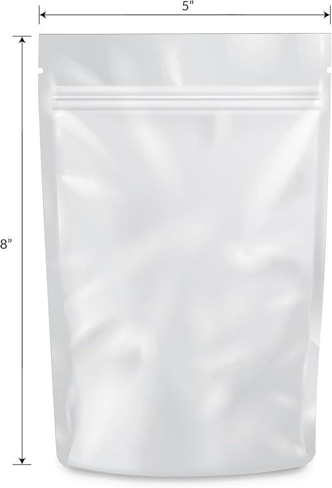 Mylar Bags Smell Proof 1/2 Ounce All White - 1000 Count 8" X 5" 6mill Thickness - Packaging Bags - Mylar Bags For Food Storage - Resealable Bags - Smell Proof Bags