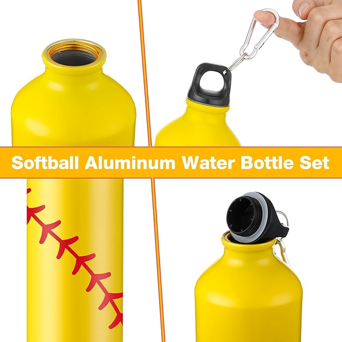 Uiifan 12 Pcs Softball Gift Leak Proof Aluminum Water Bottle Lightweight Bike Water Bottle Reusable Water Bottle with Twist Cap Buckle Travel Sports Bottle Softball Accessories for Camping Gym