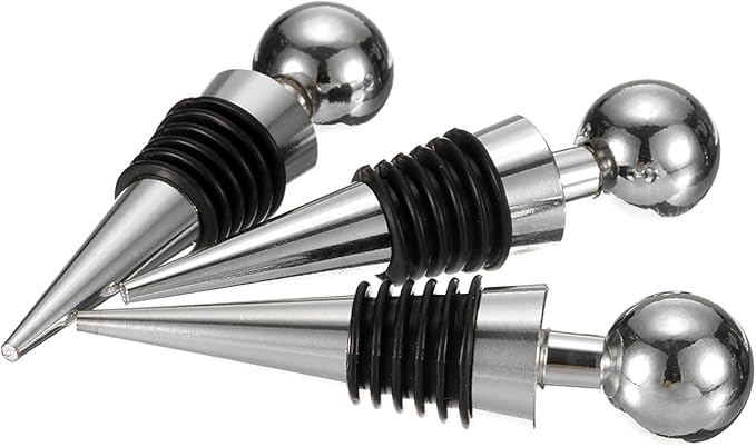 uxcell 3 Pcs Wine Bottle Corks, Vacuum Wine Bottle Stopper, Wine Stopper with Rubber Reusable Wine Corks, Suitable for Standard Bottle, Silver