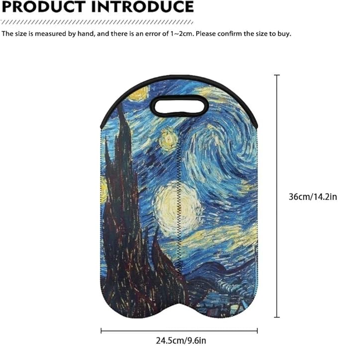 doginthehole Blue Night Sky Wine Bottle Holder 2 Bottle Wine Carrier with Divider for Travel, Starry Sky Print Wine Storage Tote Bag Portable Wine Gift Bag Insulated Sleeve Champagne Carrier Bag