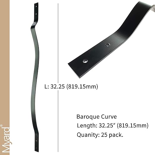 Myard 32-1/4 Inches Heavy Duty Iron Deck Balusters Furniture with Screws for Facemount Railing Fencing, European Baroque Silhouette Wrought Style (25-Pack, Matte Black)