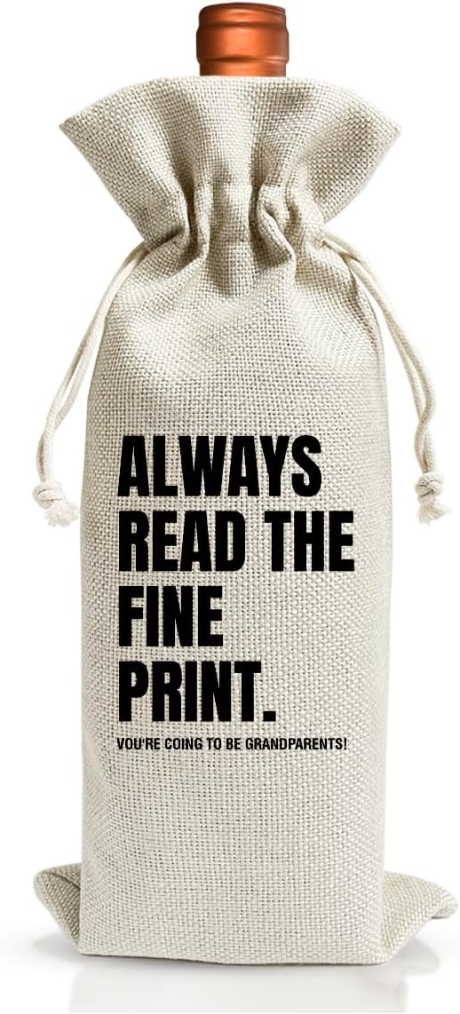 Grandparents Gifts Wine Bag,Baby Announcement Wine Gift Bags Gift For New Grandpa Grandma Grandparents Aunt Uncle, Baby Announcement Cotton Burlap Wine Bag