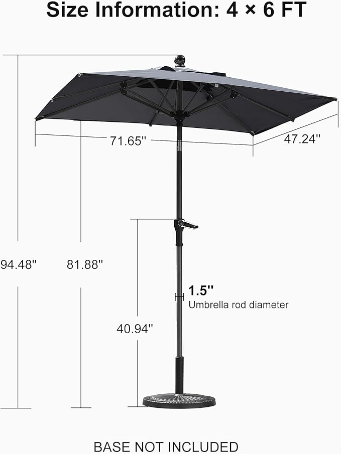 PURPLE LEAF 6' x 4' Rectangular Patio Umbrella Outdoor Table Umbrella Aluminum Frame Market Umbrella Sun Umbrella with 8 Sturdy Ribs & Tilt for Garden Deck Lawn & Pool Gray