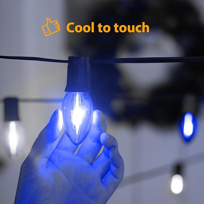 Brightown 25 Pack C9 LED Christmas Light Bulbs, Blue and Pure White Plastic C9 Shatterproof LED Bulbs Replacement for Christmas String Lights, E17 Intermediate Base