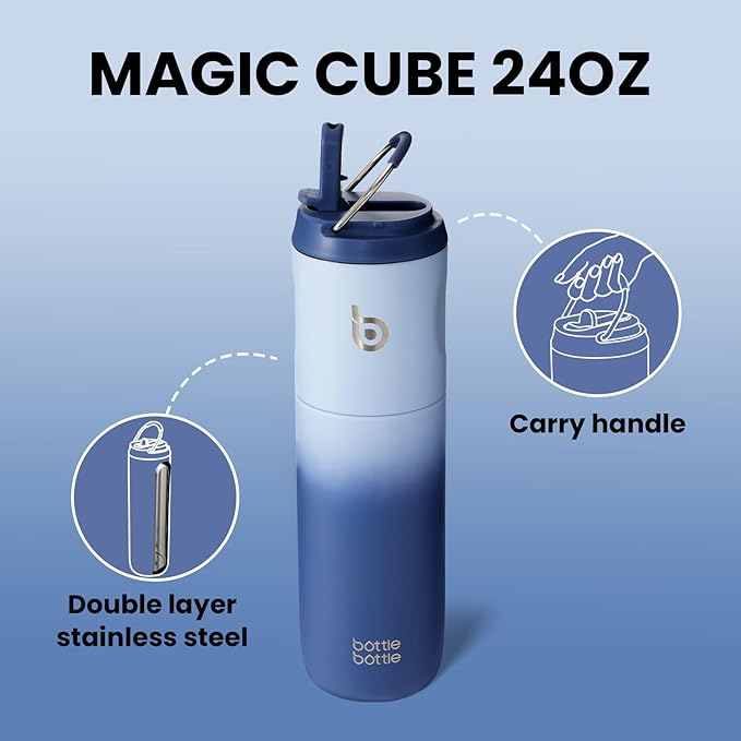 BOTTLE BOTTLE Insulated Water Bottle 24oz with Straw Lid and Handle for Sports Travel Gym Stainless Steel Water Bottles Double-Wall Vacuum Metal Thermos Bottles Leak Proof BPA-Free