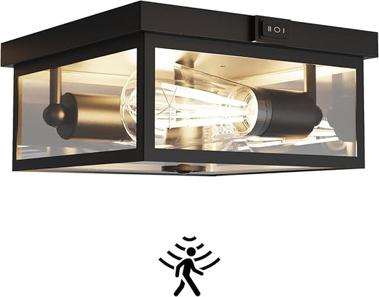 Outdoor Flush Mount Motion Sensor Ceiling Light - Modern Design of Squares with Motion Sensor 3 Modes Porch Ceiling Light for Your Porch, Driveway, Covered Patio, Farmhouse, Entryway