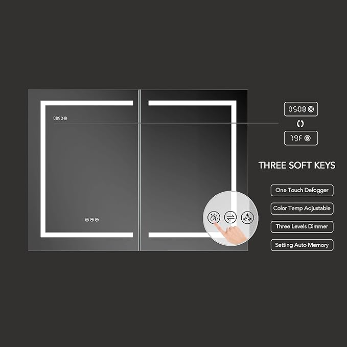 Blossom LED Mirror Medicine Cabinet with Lights, 48x32 Inch | Lighted Bathroom Mirror Medicine Cabinet with Defogger | Recessed or Surface 3X Makeup Mirror, 3 Color Dimmer, Outlets & USB | A2(M)-48